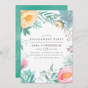 Tropical Mint Floral Summer Engagement Party Invitation