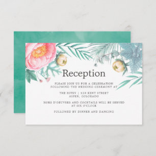 Tropical Mint Floral Summer Wedding Reception Invitation