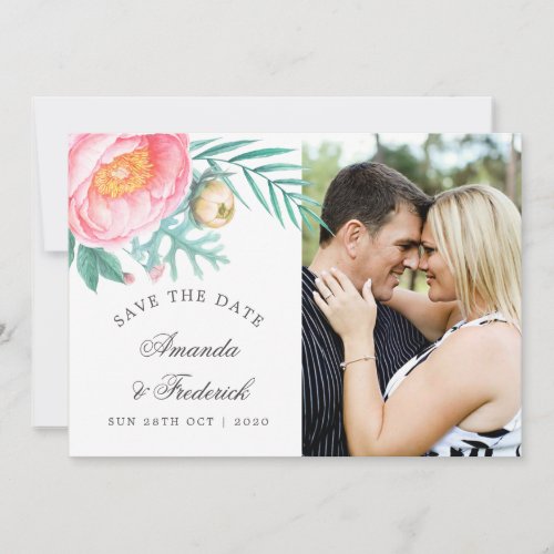 Tropical Mint Floral Summer Wedding Save the Date