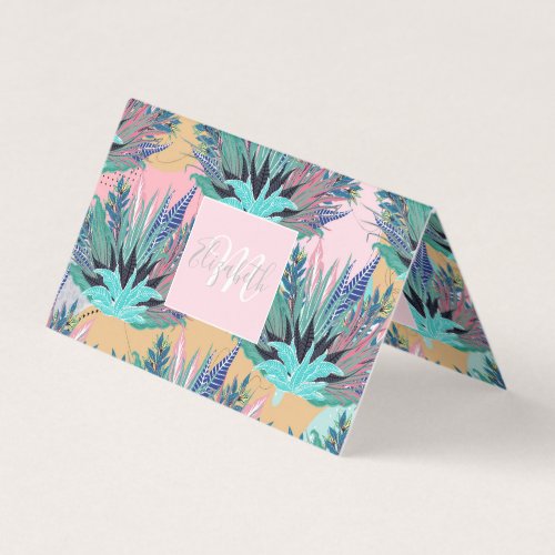 Tropical Mint Foliage Modern Pink Design Business Card
