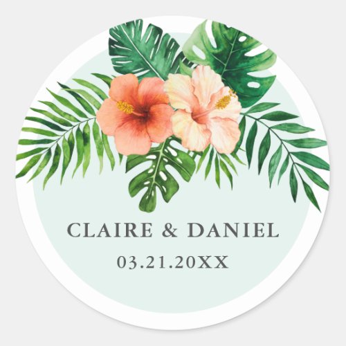 Tropical Mint Green Floral Wedding Envelope Seals