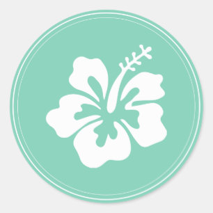 Tropical Mint Green Hibiscus Flower Wedding Favor Classic Round Sticker