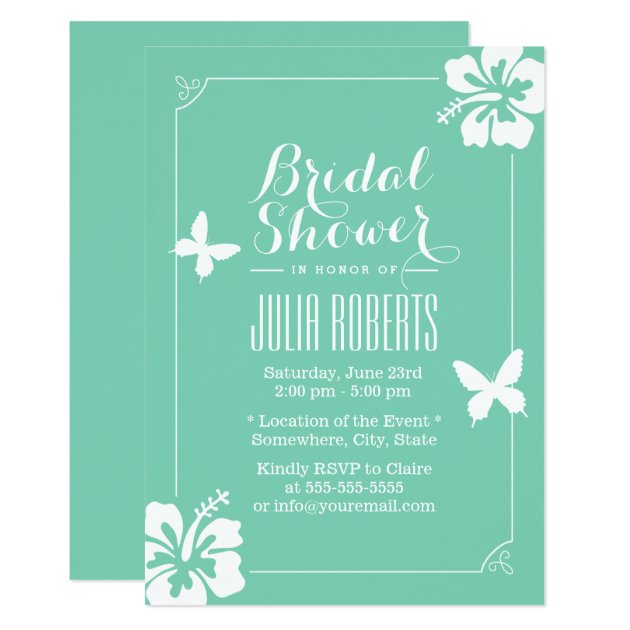 Tropical Mint Green Hibiscus Flowers Bridal Shower Invitation