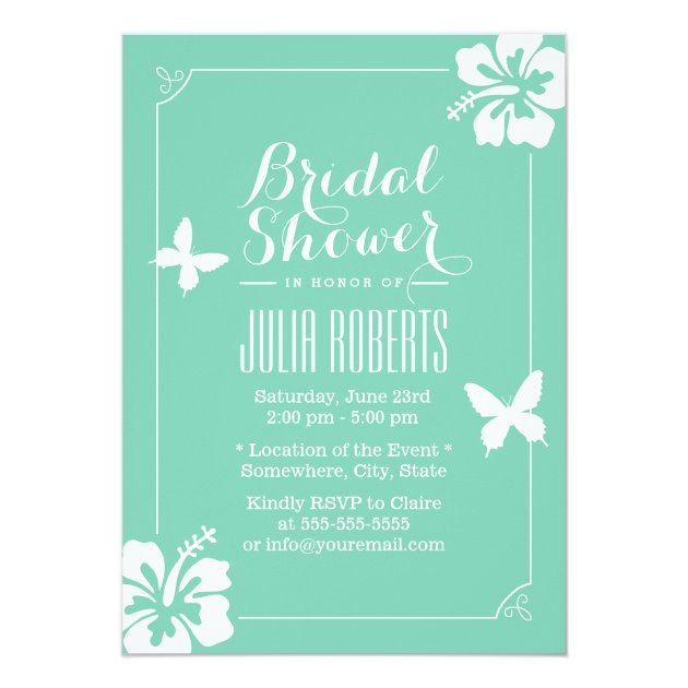 Tropical Mint Green Hibiscus Flowers Bridal Shower Invitation
