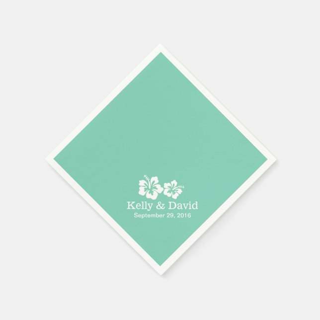 Tropical Mint Green Hibiscus Flowers Wedding Paper Napkins (Corner)