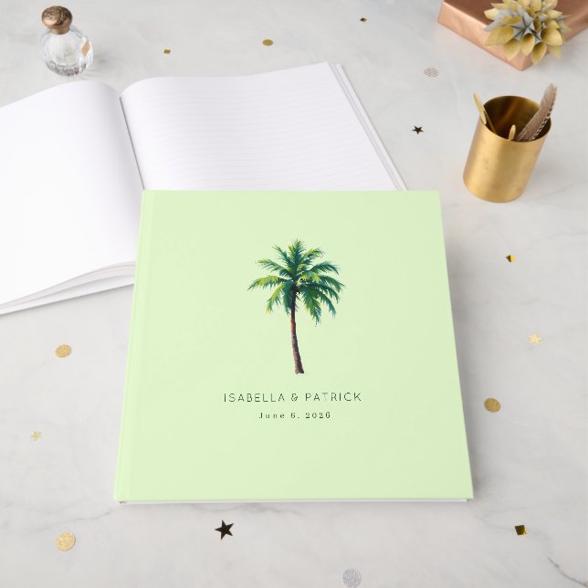 Tropical Mint Minimalist Palm Tree Guest Book (Front Open)