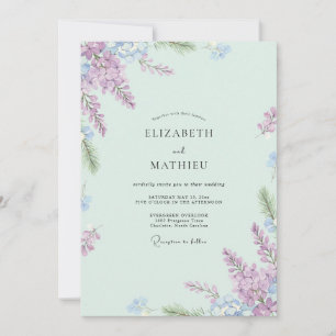 Tropical Mint Periwinkle Wisteria Wedding Invitation