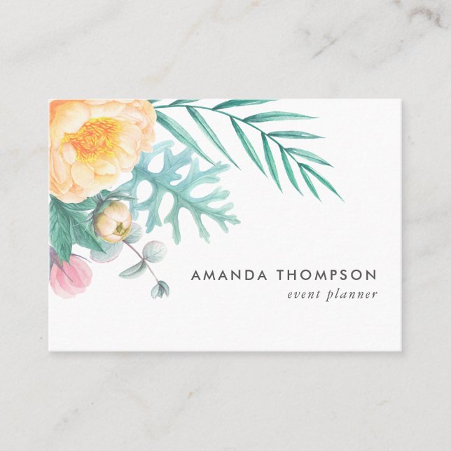 Tropical Mint Watercolor Floral Business Card (Front)