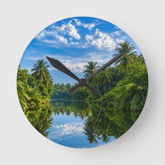 Tropical Mirror River Reflections Accent  Round Clock (Front)