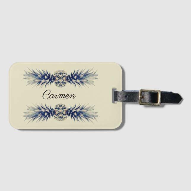 Tropical Mirrored Pineapple Personalized Script Luggage Tag (Front Horizontal)