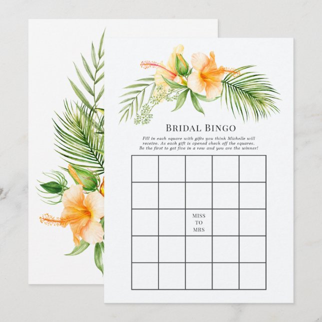 Tropical Miss to Mrs Bridal Shower Bingo Game Invitation (Front/Back)
