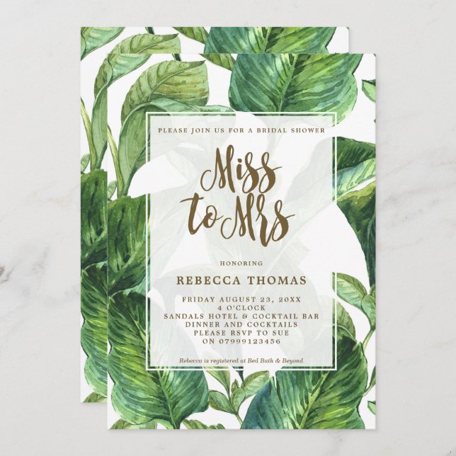 Tropical Miss to Mrs bridal shower invitation (Front/Back)