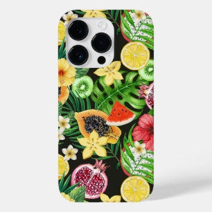 Tropical mix-fruit, flowers and leaves on black Case-Mate iPhone 14 pro case