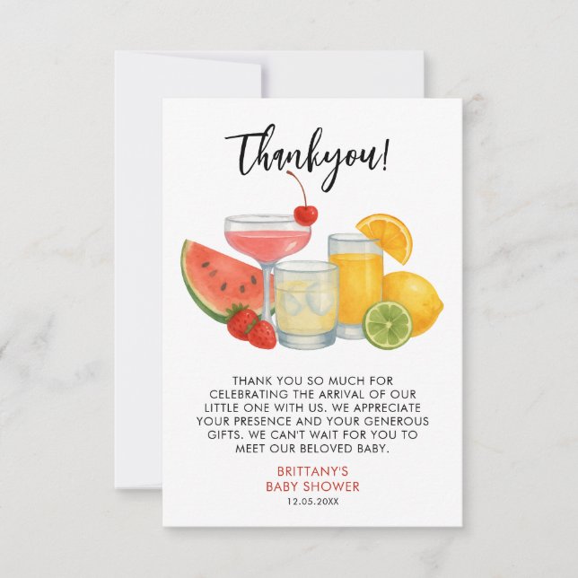 Tropical Mocktail Summer Baby Shower Modern  Thank You Card (Front)