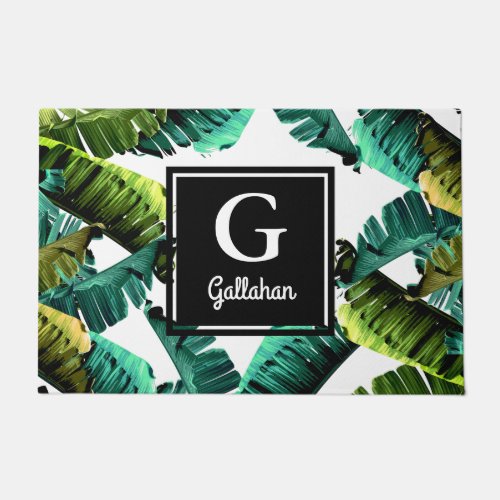 Tropical Modern Banana Leaves Family Name Doormat