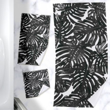 Tropical Modern Black White Jungle Leaves