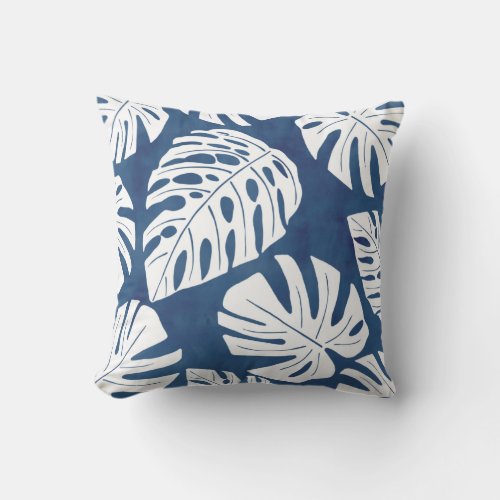 Tropical Modern Blue White Palm Leaves Outdoor Pil Outdoor Pillow