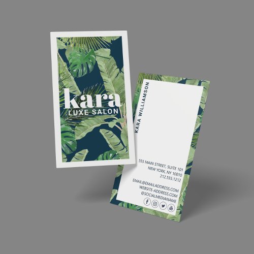 Tropical Modern Boutique Salon Designer Navy Business Card