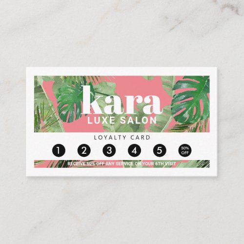 Tropical Modern Boutique Salon Pink Loyalty Card