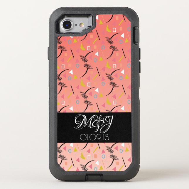 Tropical Modern Collage Palm Trees Geo Otterbox iPhone Case (Back)