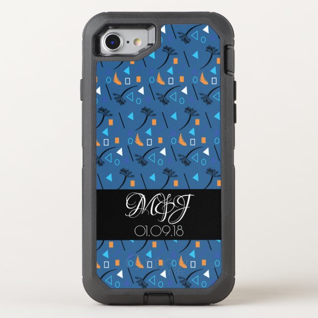 Tropical Modern Collage Palm Trees Geo Otterbox iPhone Case (Back)