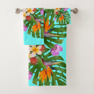 tropical modern contemporary hawaiian quilt bath towel set