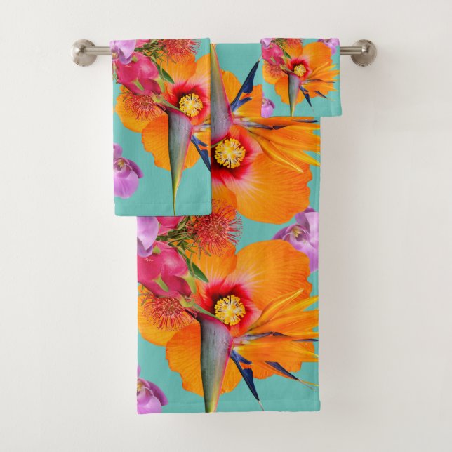 tropical modern contemporary hawaiian quilt bath towel set (Insitu)