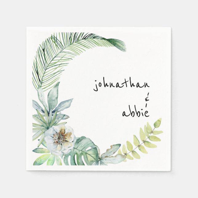 Tropical Modern Font Couple Names Cocktail Napkins (Front)