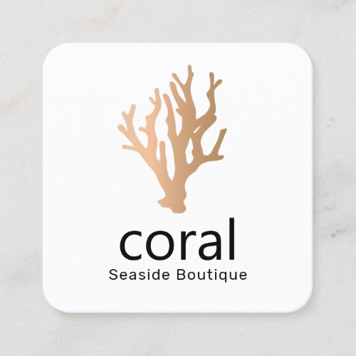 Tropical Modern Gold Coral Square Business Card