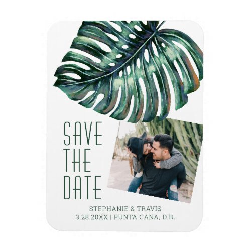 Tropical Modern Monstera Photo Save the Date Magnet