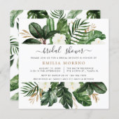 Tropical Modern Palm Cactus White Floral Bridal Invitation (Front/Back)
