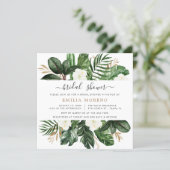 Tropical Modern Palm Cactus White Floral Bridal Invitation (Standing Front)