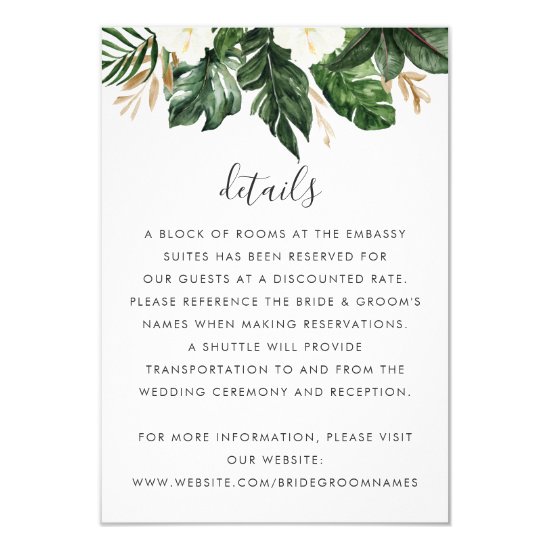 Tropical Modern Palm Cactus White Floral Details Invitation