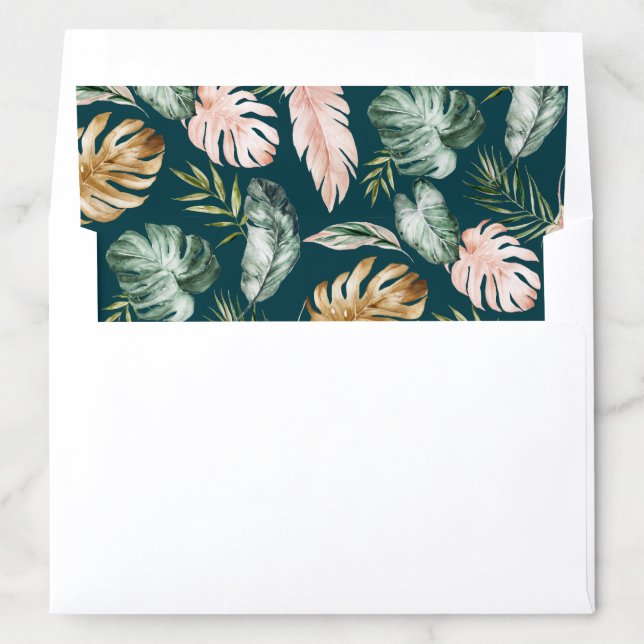 Tropical Modern Palm Leaf Blush Gold Wedding Envelope Liner (In Envelope)