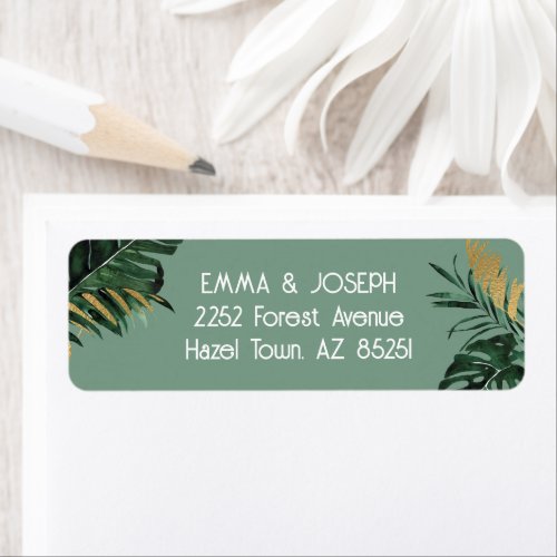 Tropical modern Palm leaves dusty green Wedding Label
