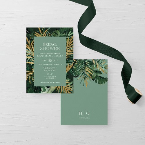 Tropical modern Palm leaves green Bridal Shower In Invitation