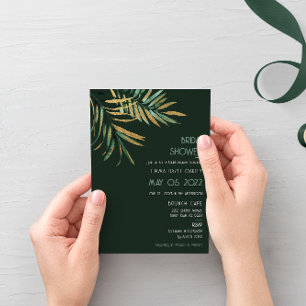 Tropical modern Palm leaves green Bridal Shower Invitation