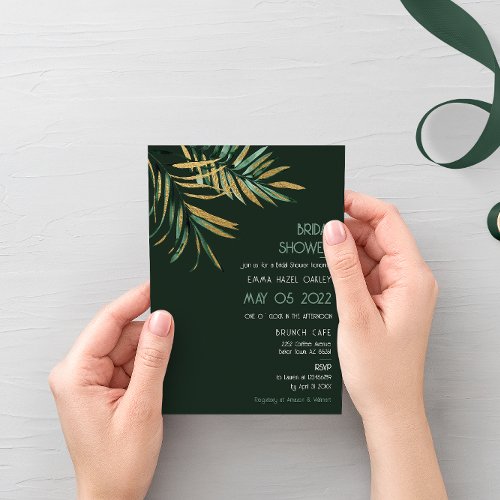 Tropical modern Palm leaves green Bridal Shower Invitation