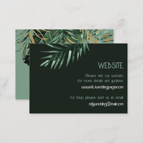 Tropical modern Palm leaves green Wedding Website Business Card