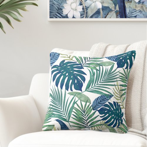 Tropical Modern Palm Leaves Throw Pillow