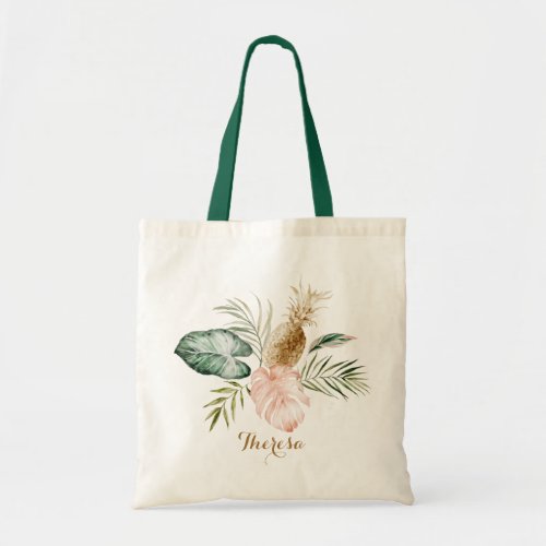 Tropical Modern Palm Pineapple Blush Personalized Tote Bag