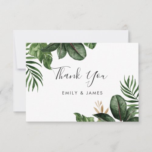 Tropical Modern Palm Rubber Tree Gold Leaf Thank You Card