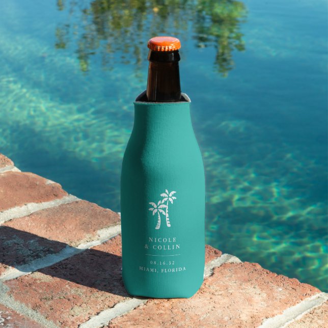 Tropical Modern Palm Trees Wedding Favor Bottle Cooler (In Situ Pool)