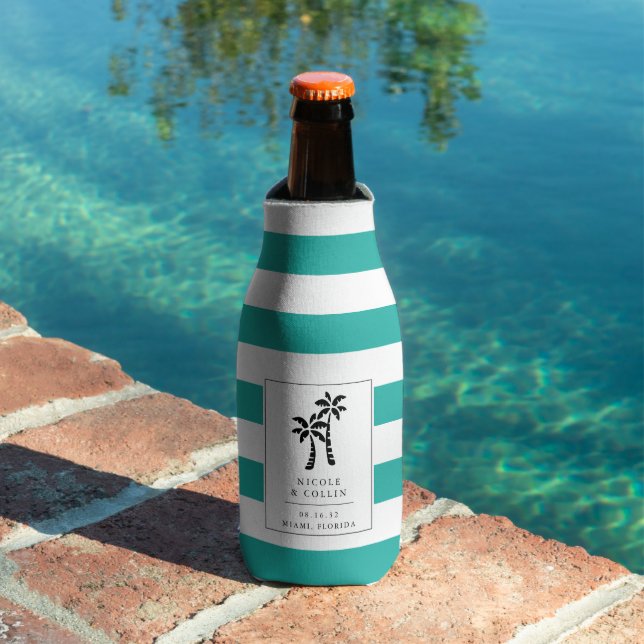 Tropical Modern Palm Trees Wedding Favor Bottle Cooler (In Situ Pool)