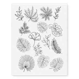 Tropical modern plants leaves botanical boho temporary tattoos