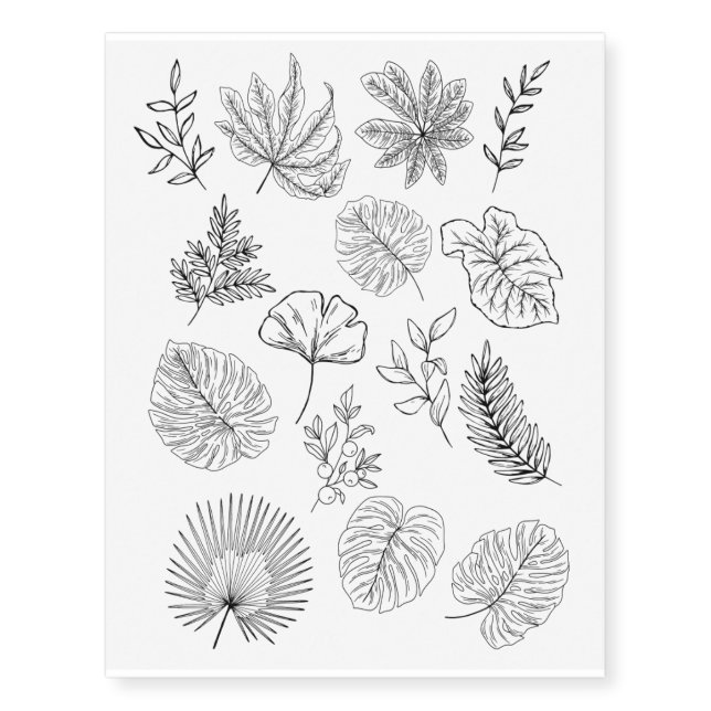 Tropical modern plants leaves botanical boho temporary tattoos (Front)