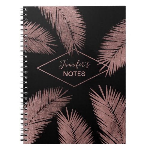 Tropical Modern Rose Gold Palm Tree Trendy Black Notebook