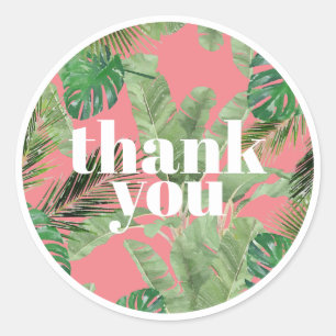 Tropical Modern Thank You Pink Classic Round Sticker