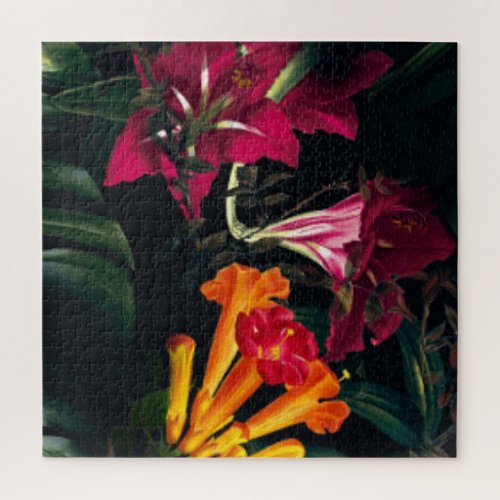 Tropical Modern Watercolor Orange and Red Lilies Jigsaw Puzzle