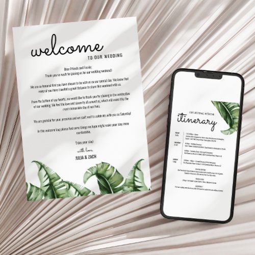 Tropical Modern Wedding Welcome Letter  Itinerary Invitation